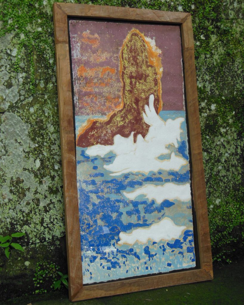 烏帽子岩の大和絵、舞磯浜にて。