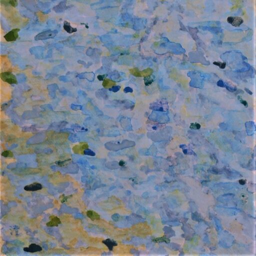 大浜の午後の満ち潮が偶然にも紫陽花に、顔彩画の写生をモチーフに大和絵へ。