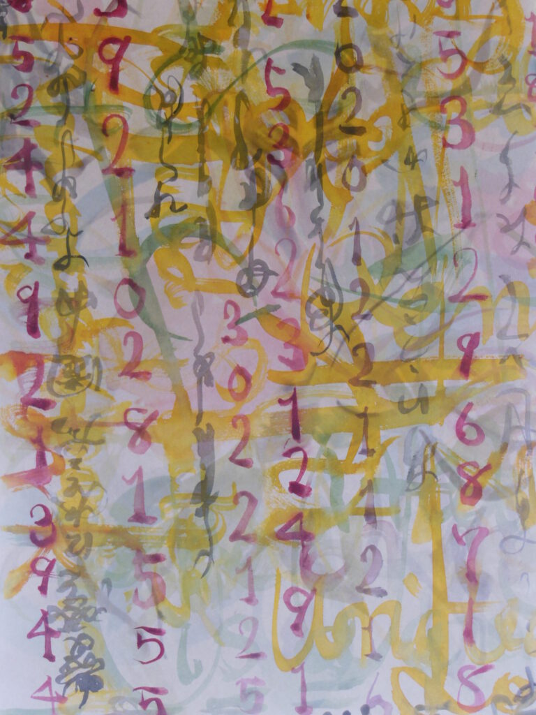 為替相場の世界をワトソン紙に京都の顔彩で描いた作品です。