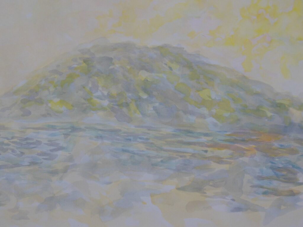 山水画, 京都の顔彩と青墨で彩色,