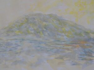 山水画、京都の顔彩と青墨で彩色