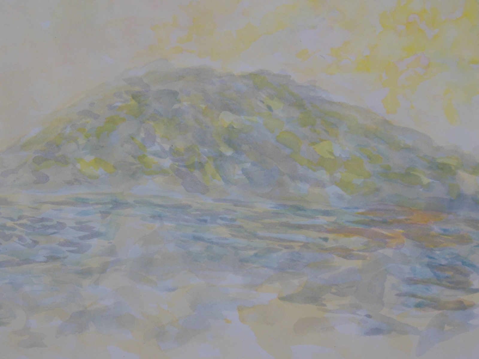 山水画、京都の顔彩と青墨で彩色